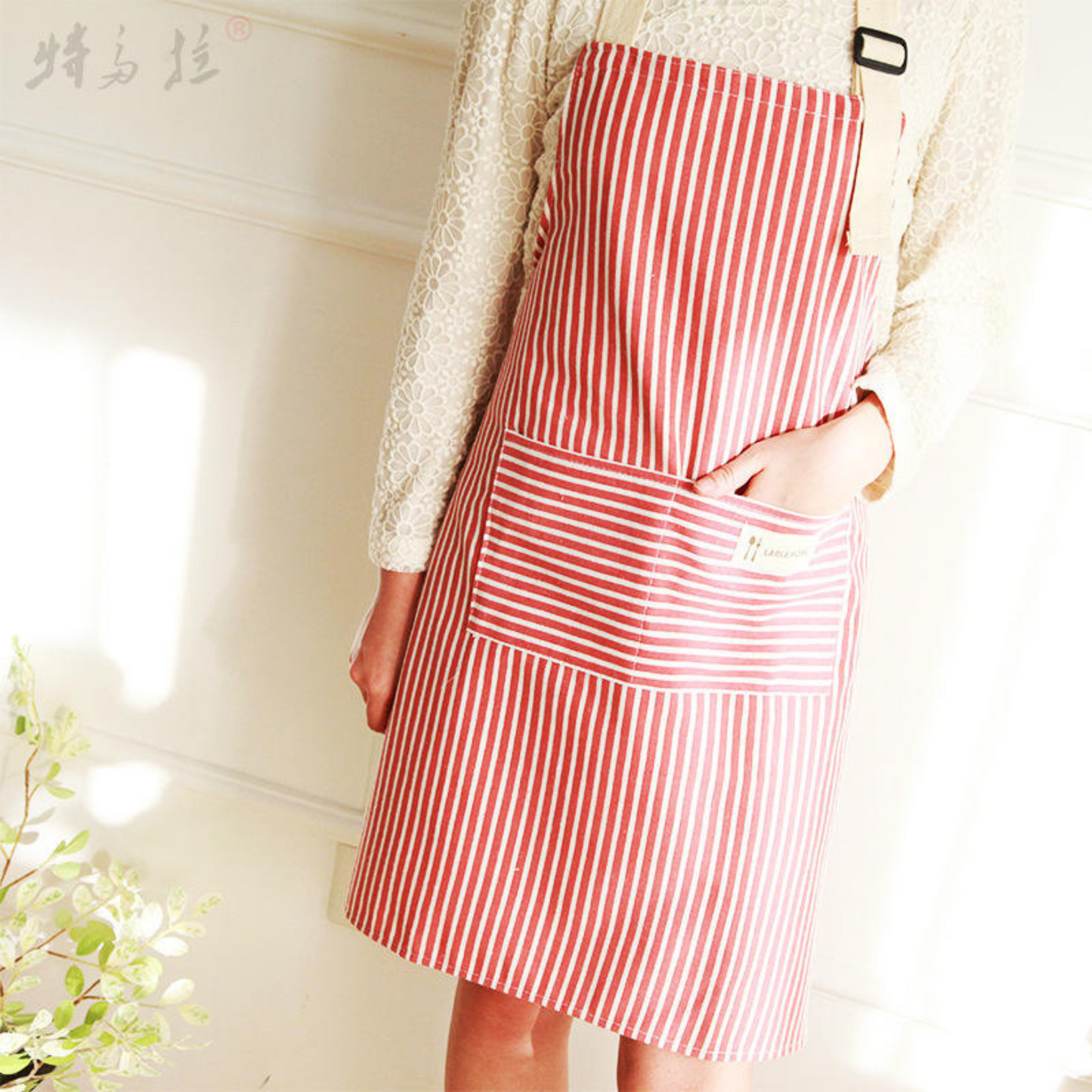 Stripe Apron with pockets in front; 09TD/HH