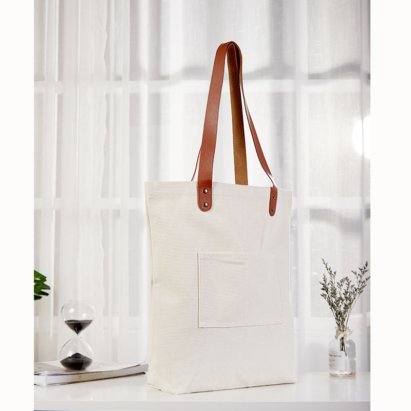 Canvas Tote Bag with PU leather handle; 189TV/HH;