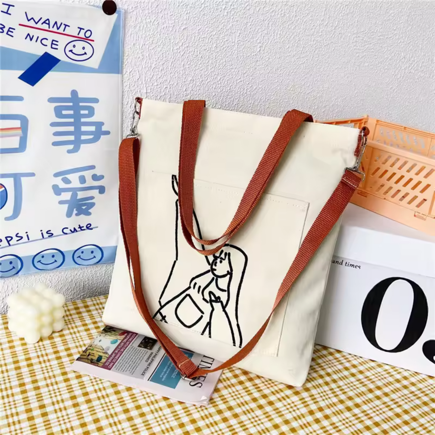 Tote Shopping Bag with Leather handles; 291TV/HH