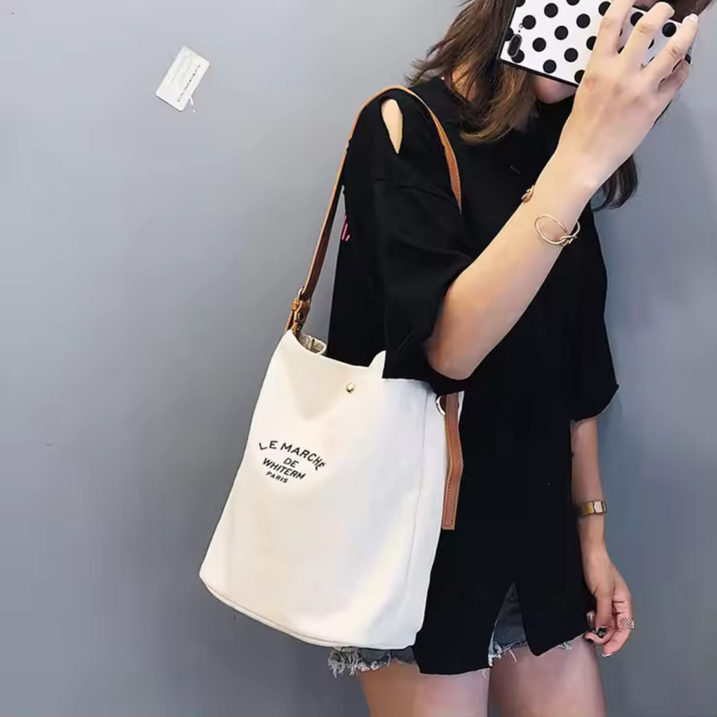 Tote Shopping Bag with Leather handles; 291TV/HH
