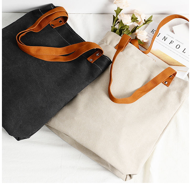 Canvas Tote Bag with PU leather handle; 189TV/HH;