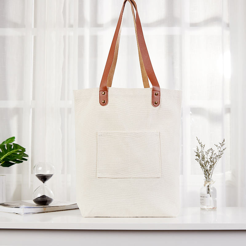 Canvas Tote Bag with PU leather handle; 189TV/HH;