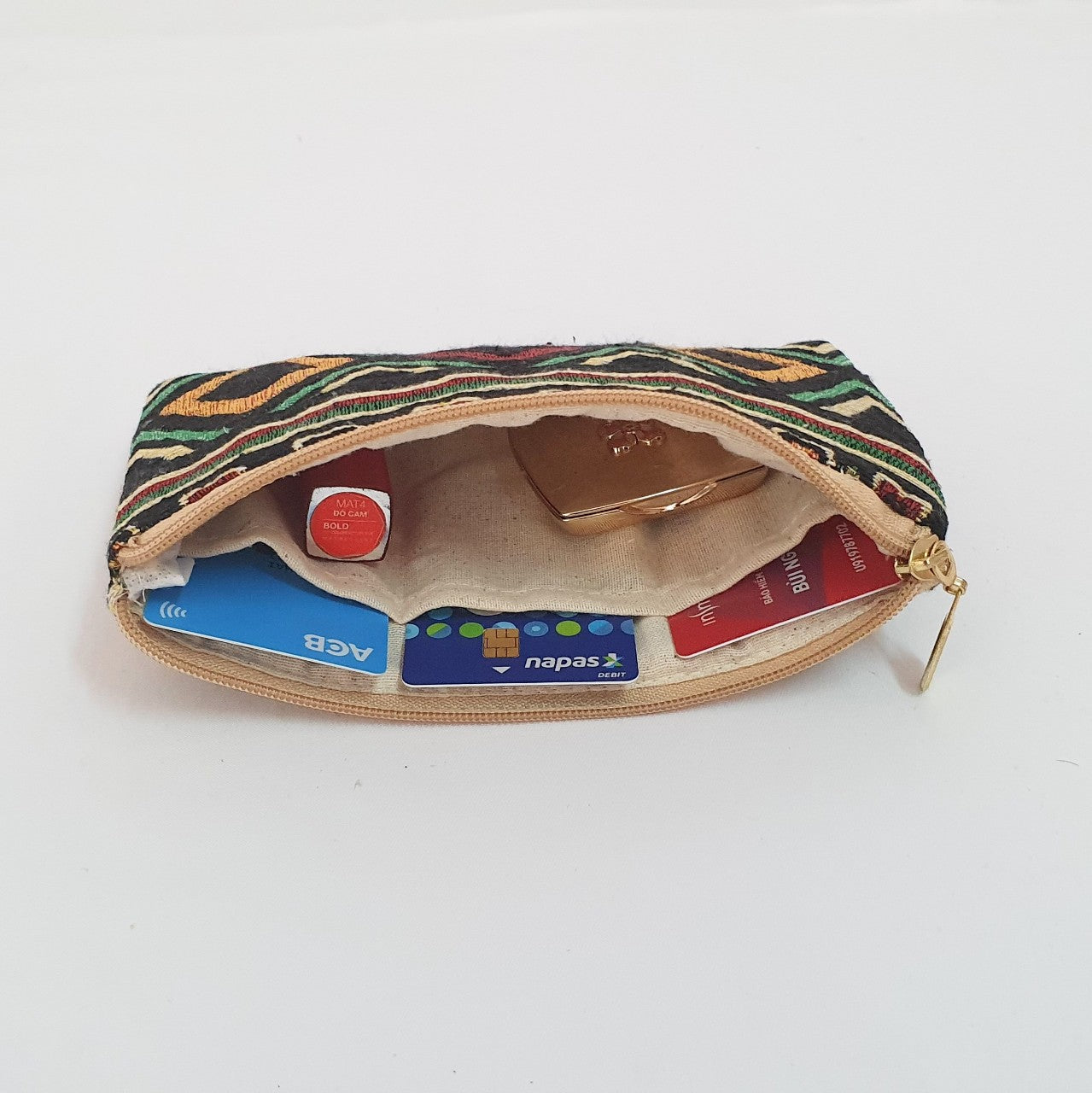 Fabric zipper pouch, Brocade coin pouch, Travel make up pouch, fabric card purse, mini coin wallet;P1