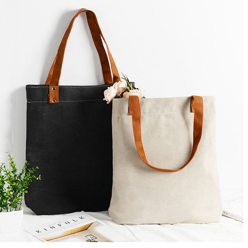 Canvas Tote Bag with PU leather handle; 189TV/HH;