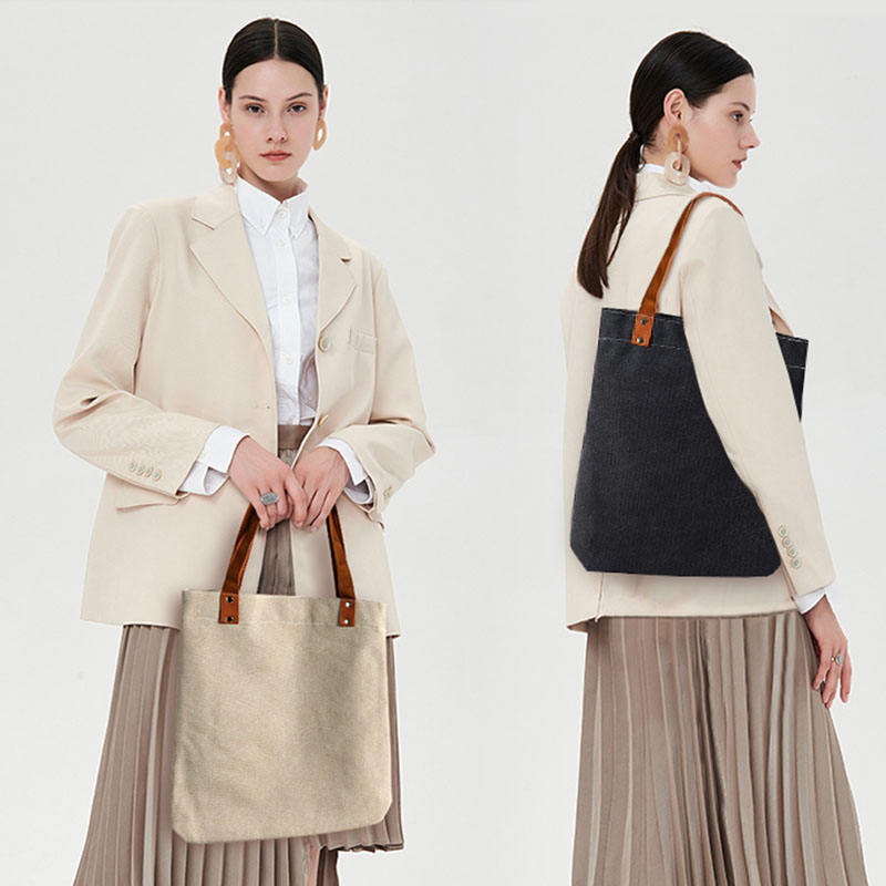 Canvas Tote Bag with PU leather handle; 189TV/HH;