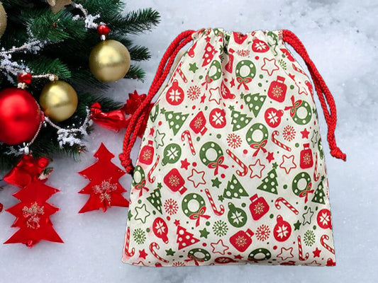 Christmas Drawstring Gift Bag; Pouch Bag Goodie Candy Wrapping Bags; Santa Present Party Favors Reusable Bags; 308TV/HH