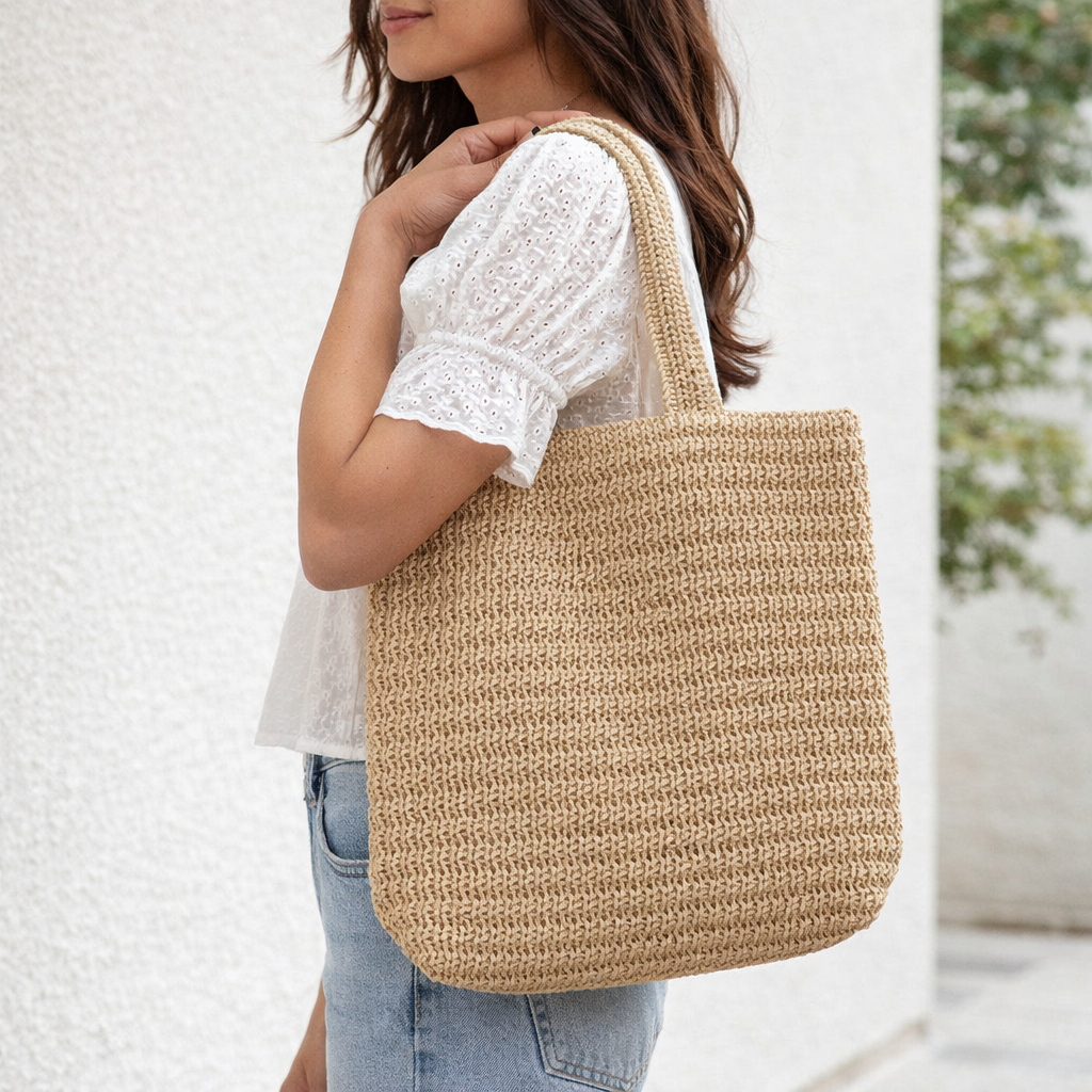 Handwoven Paper Straw Tote Bag – Natural & Stylish Everyday Carry , natural Gift , handmade Bag