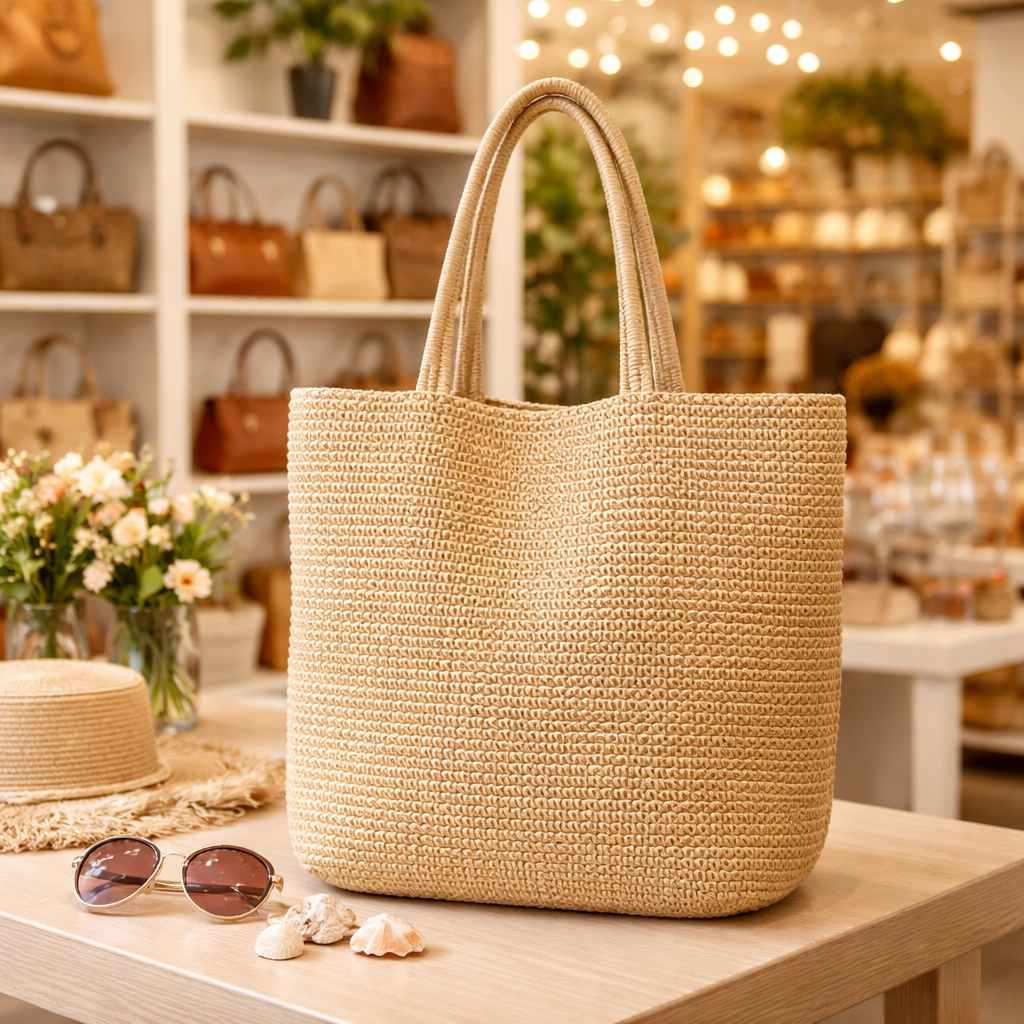 Handwoven Paper Straw Tote Bag – Natural & Stylish Everyday Carry , natural Gift , handmade Bag