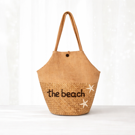 Handwoven Seagrass &amp; Cotton Canvas Beach Tote Bag – Natural Coastal Style , Handmade Gift